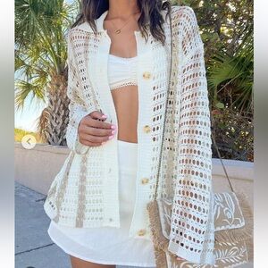 Cream and Tan Crochet Cardigan
